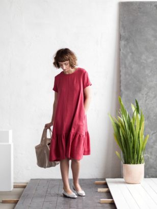 Linen frilled hem dress | Dress | Sustainable clothing | OffOn clothing