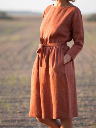 Soft Washed Linen Dress with Tie Belt