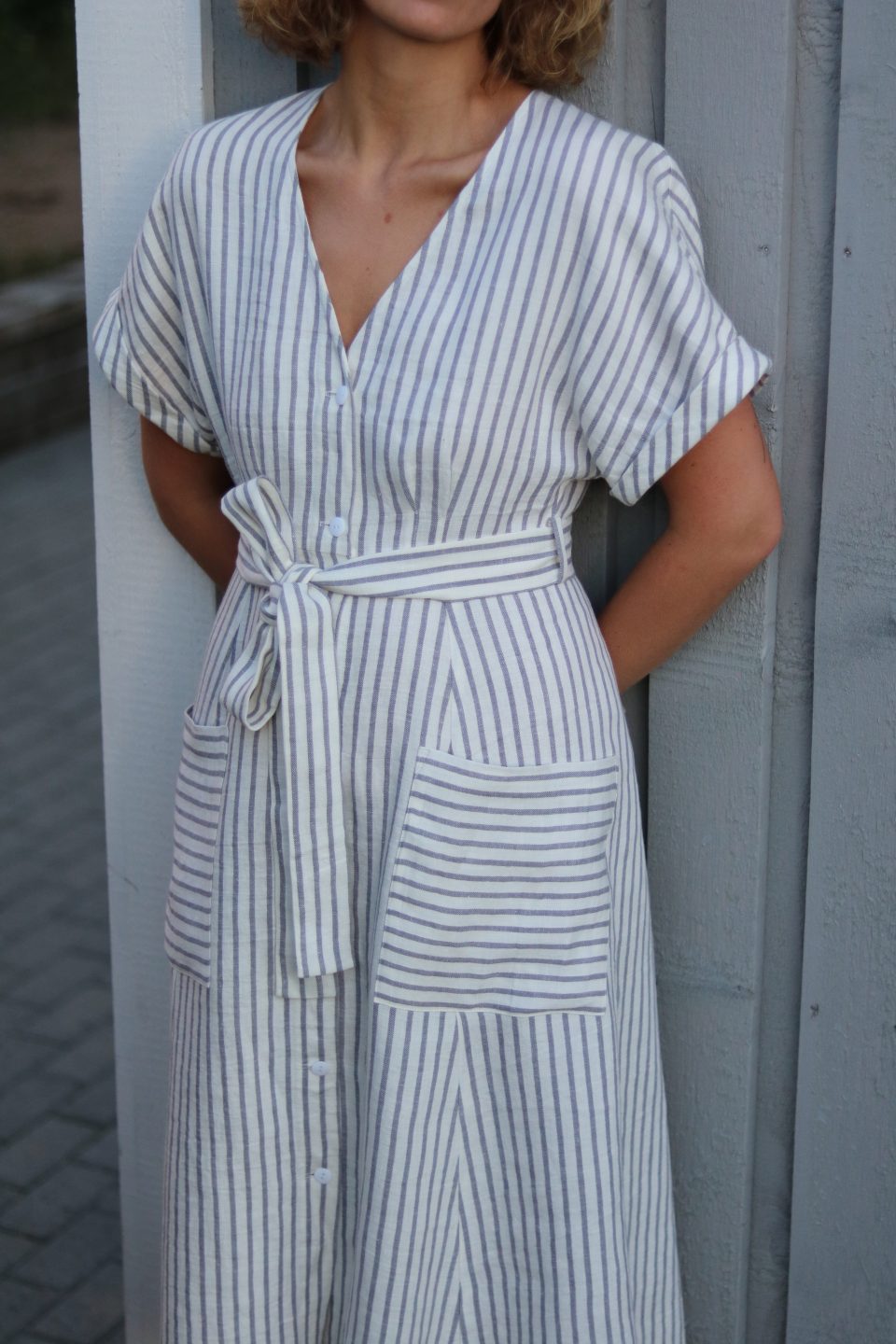 Linen Button Down Tie Belt Dress – OffOn