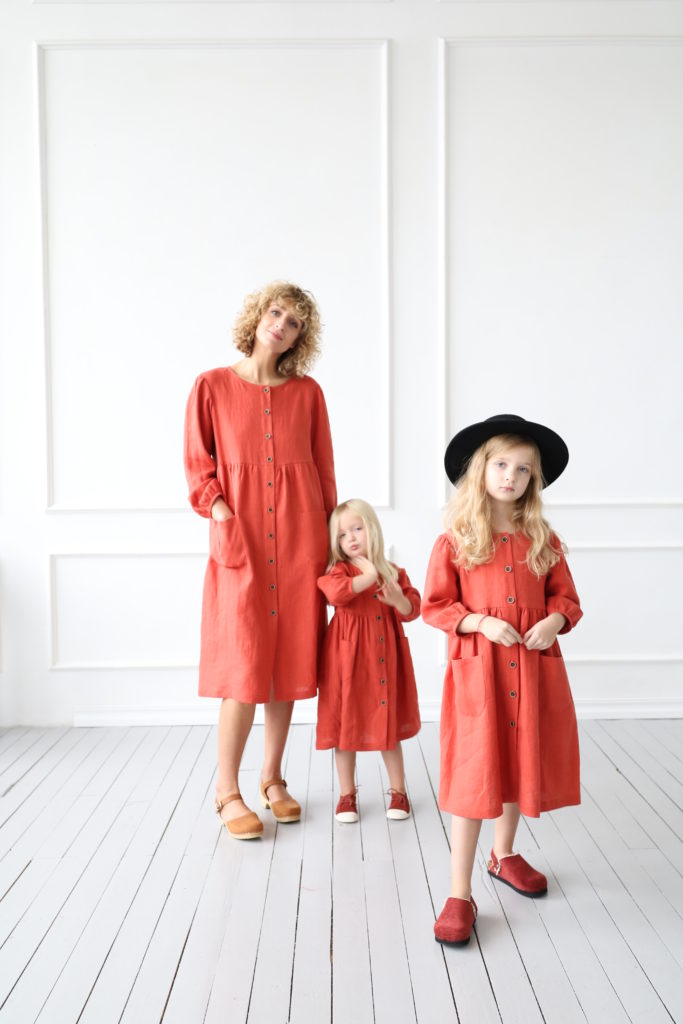 Girls linen dress in burnt orange - Image 2