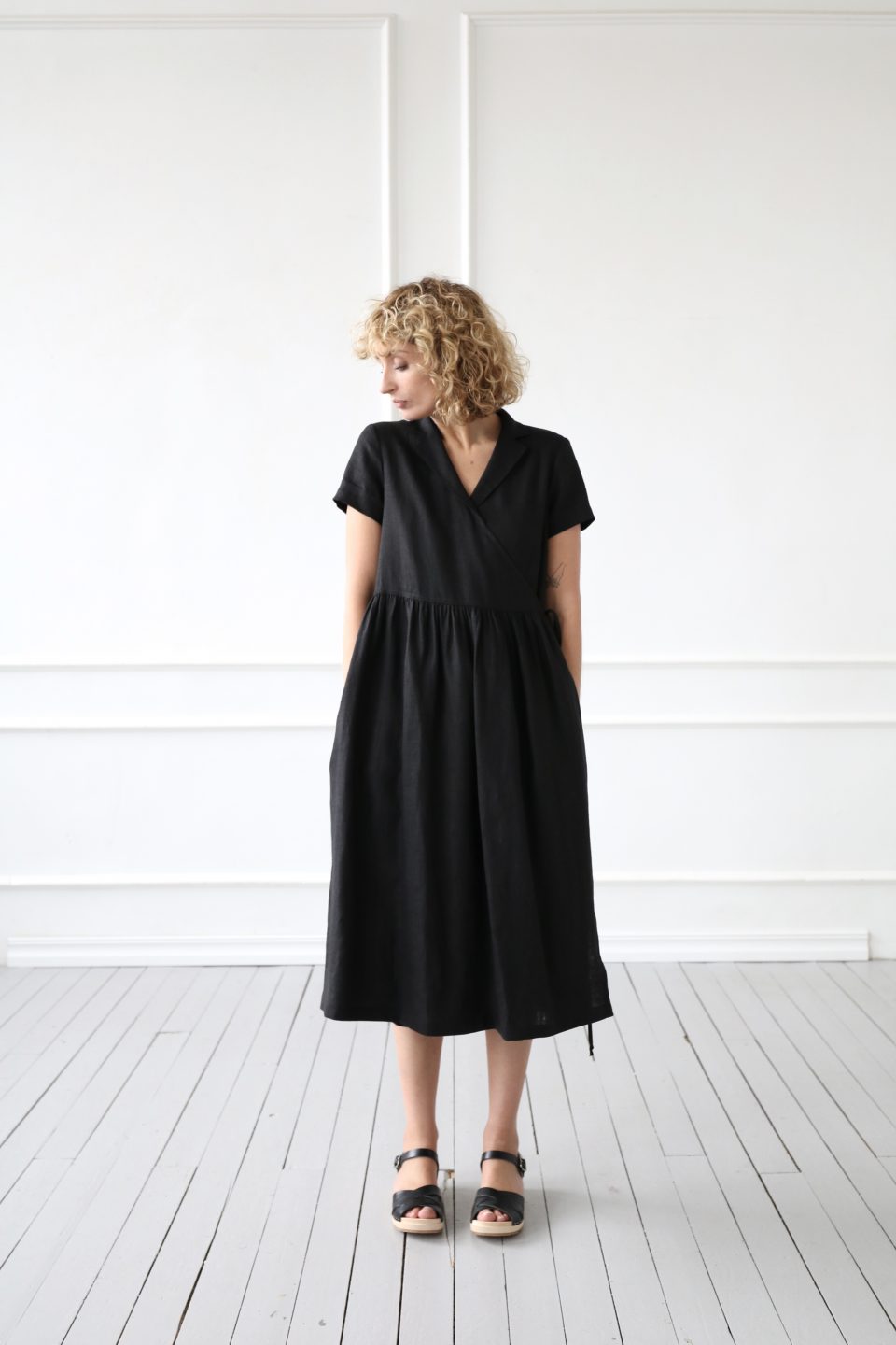 loose fitting dress fit linen wrap – OffOn Easy to clean and maintain Blue Viscose Midi Dress -
