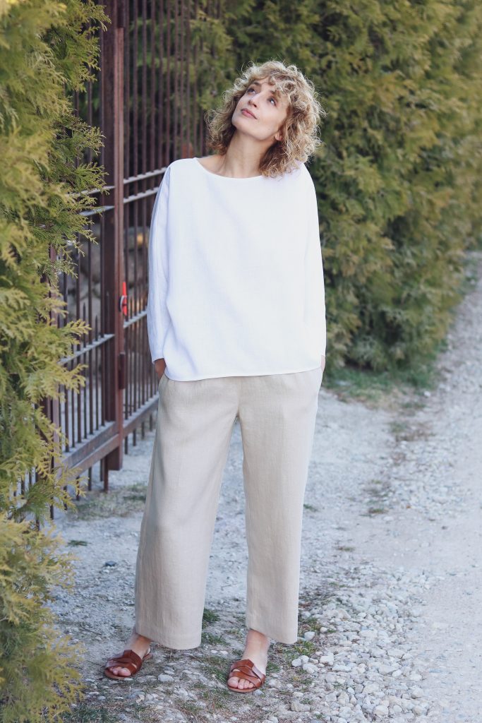 Wide leg linen culottes in beige