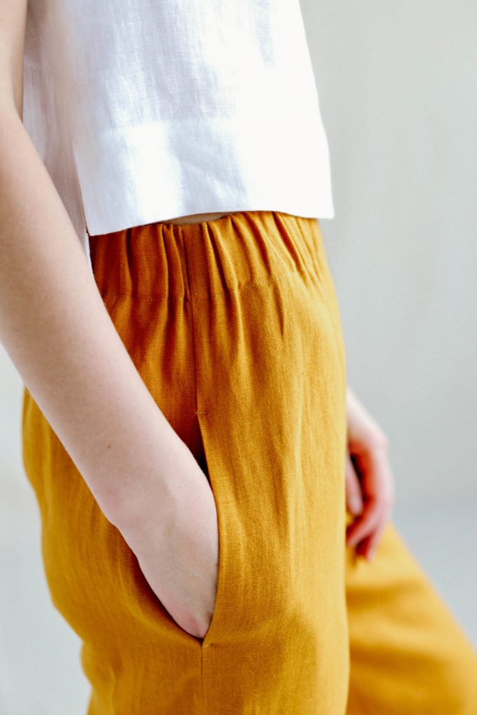 Wide cropped leg linen culottes - Image 5
