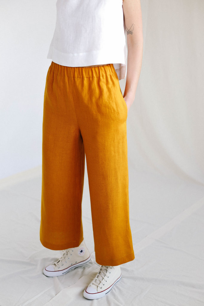 Wide cropped leg linen culottes - Image 1
