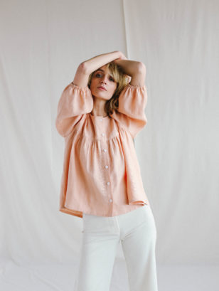 Linen puff sleeve top