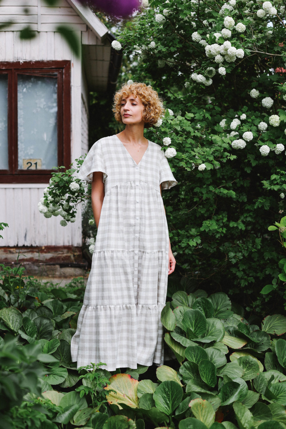 checkered dress clothing utcoco Women's 2024 Boho Summer Casual V Neck Short Puff Sleeve Ruffle Flowy Swing Plaid Midi Dress (Small, Black) at Amazon Women's store 3/4 sleeves with elastic cuffs Tiered Maxi linen check dress