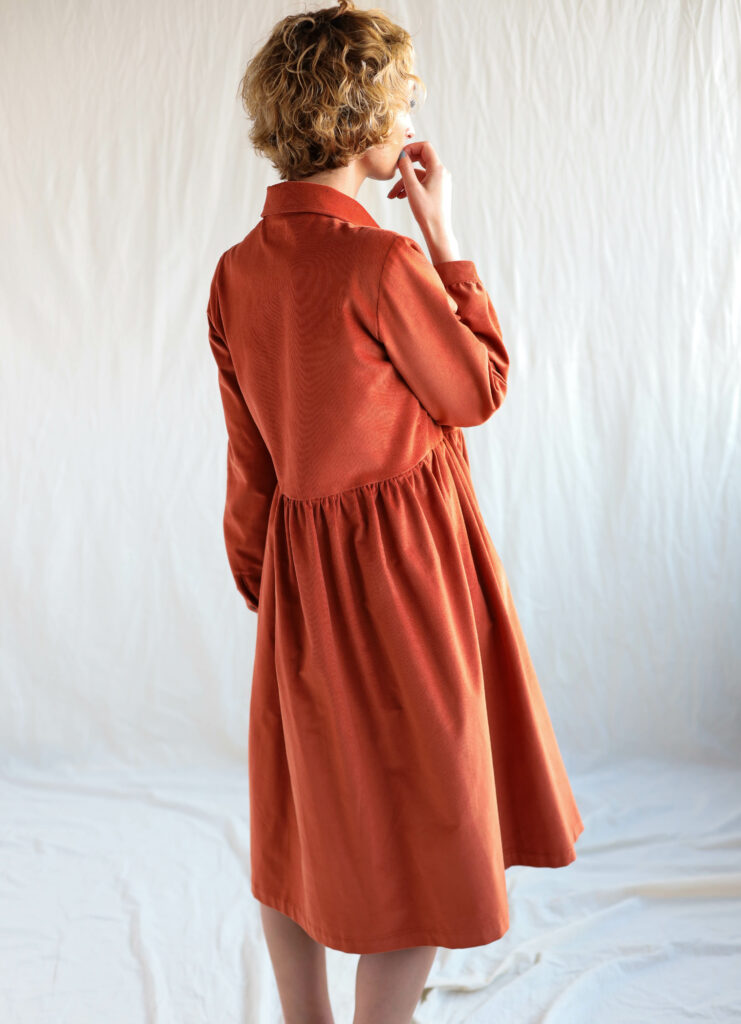 Needlecord long sleeve shirt dress in brick orange - Image 4