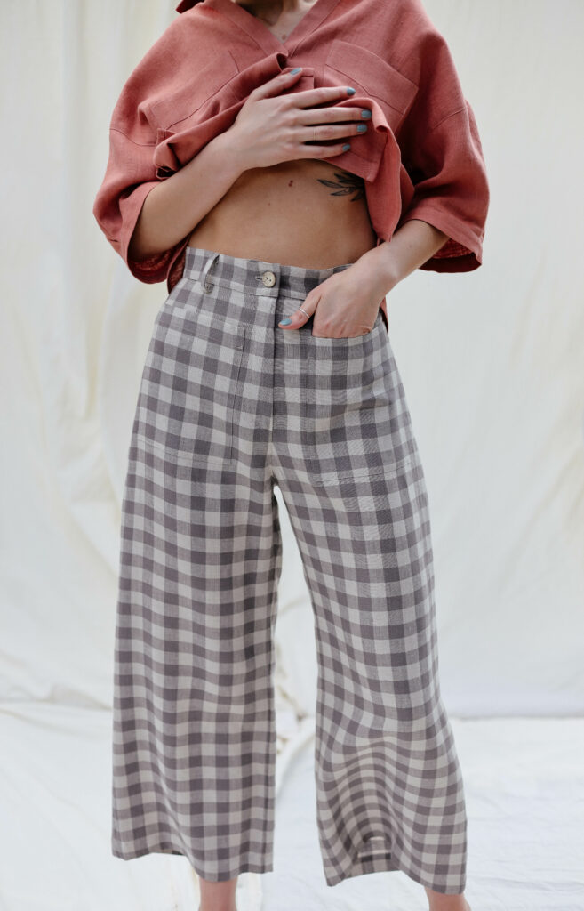 Checkered linen high waist culottes | Trousers | Sustainable clothing | OffOn clothing