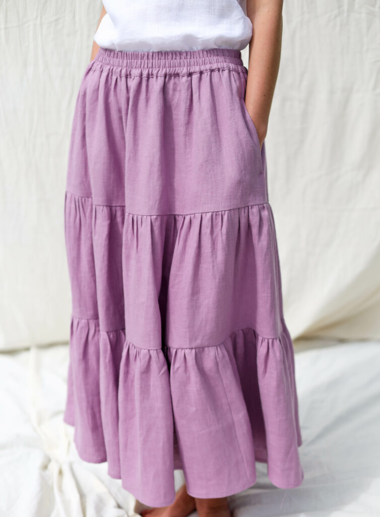 Linen tiered skirt with elasticated waist - Image 1