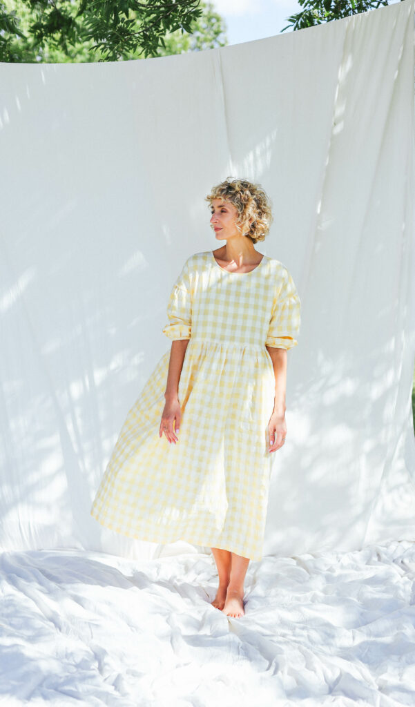 Yellow seersucker checks dress PERLA - Image 7