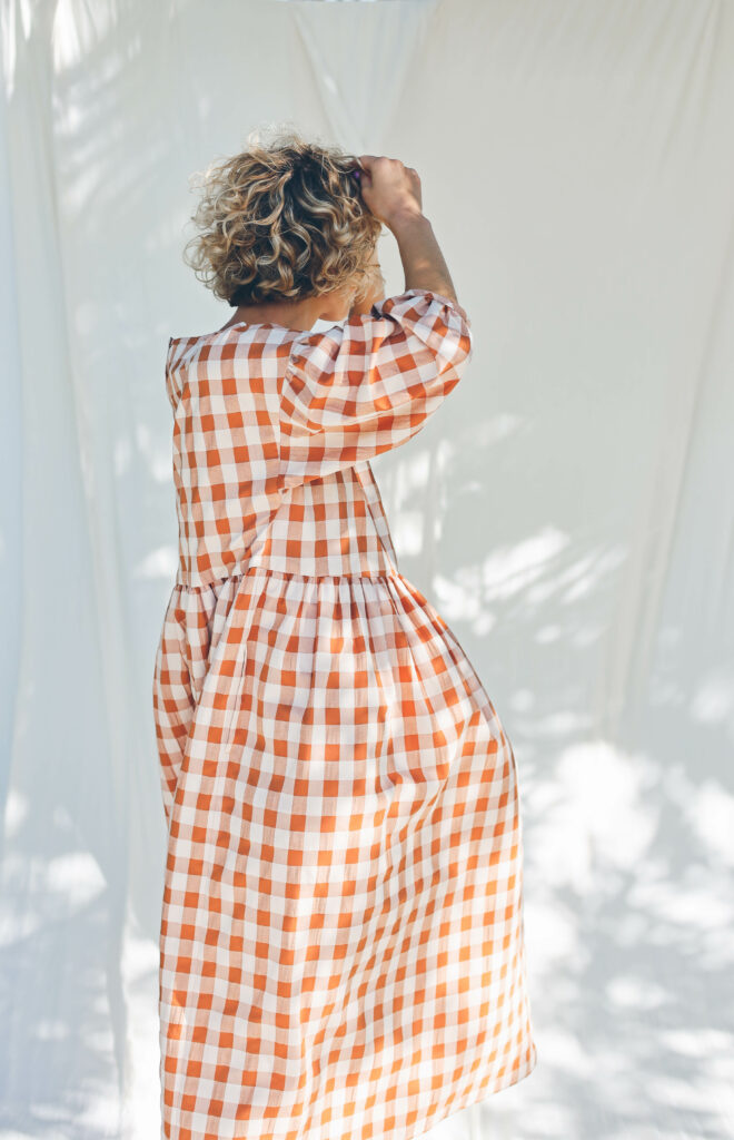 Dropped shoulders checks print dress PERLA - Image 6