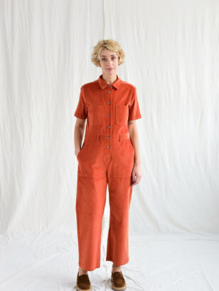 Corduroy short sleeve jumpsuit | Jumpsuit | Brick Orange | Sustainable clothing | OffOn clothing