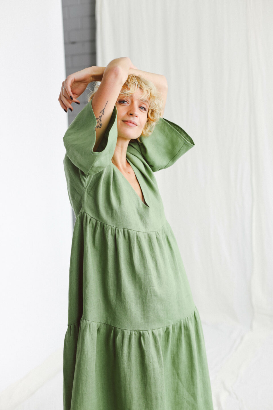 linen layered dress Foliage tiered ADELE – OffOn not_check_ai