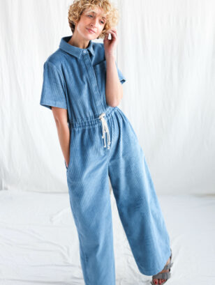 Loose fit 6 wale light blue cord jumpsuit | Jumpsuit | Light blue | Sustainable clothing | OffOn clothing