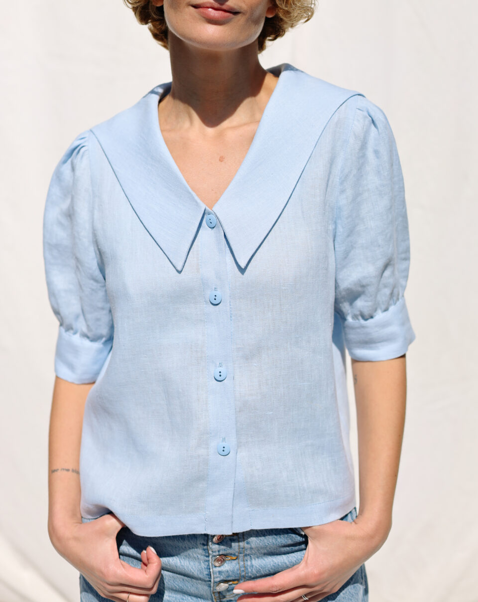 Linen sailor collar elegant top HALI – OffOn