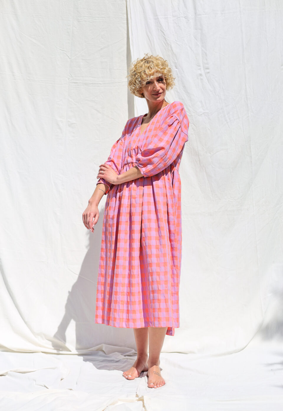 Seersucker checks dropped shoulders dress – OffOn