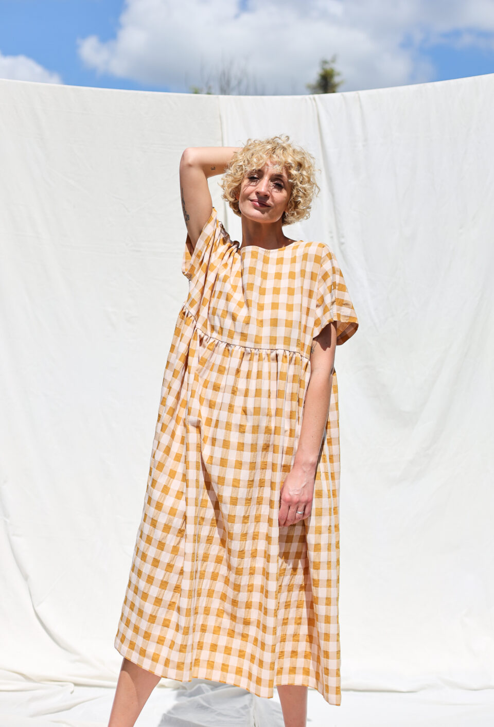 Oversized boxy fit seersucker checks dress SILVINA – OffOn