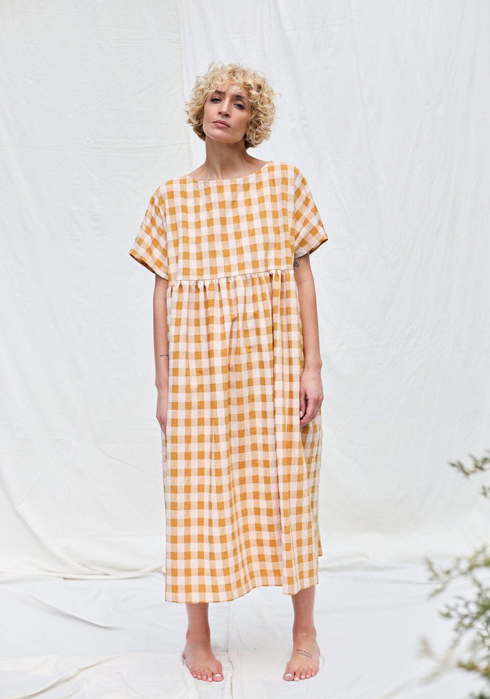 Oversized boxy fit seersucker checks dress SILVINA – OffOn