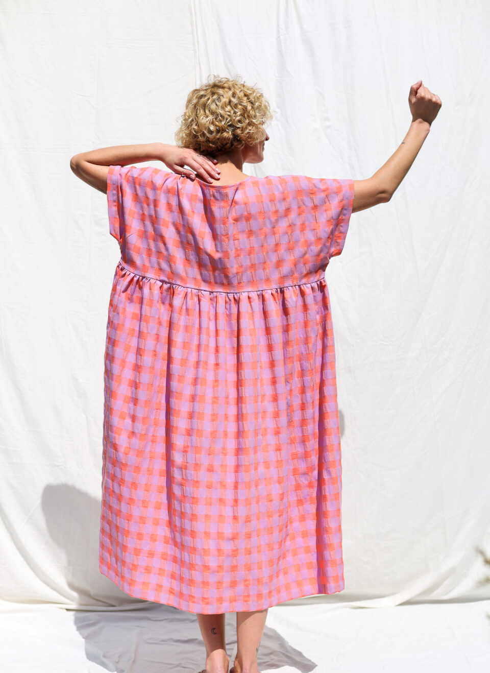 Oversized seersucker checks dress SILVINA – OffOn