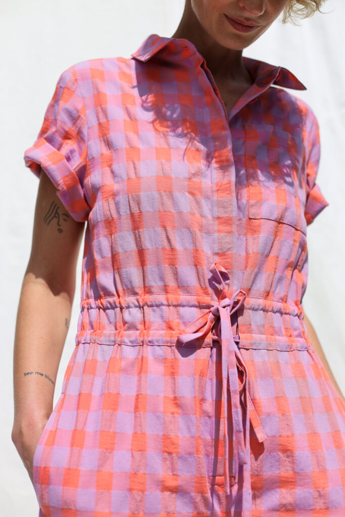 Seersucker checks short sleeved summer jumpsuit LENNY - Image 4
