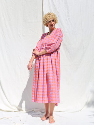 Seersucker checks dropped shoulders dress | Dress | Sustainable clothing | OffOn clothing