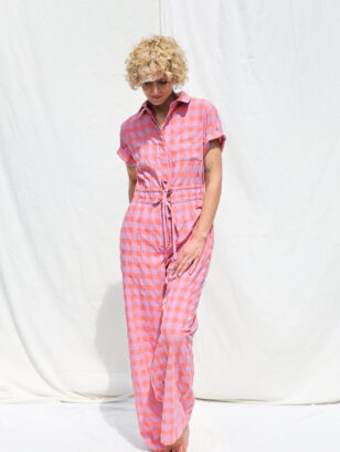 Seersucker checks short sleeved summer jumpsuit LENNY | Jumpsuit | Sustainable clothing | OffOn clothing