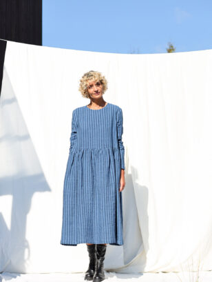 Striped linen loose fit smock dress MILANA | Dress | Sustainable clothing | OffOn clothing