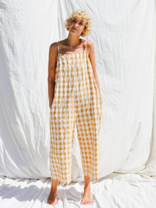 Spaghetti strap jumpsuit in seersucker gingham cotton ADA | Jumpsuits | Sustainable clothing | OffOn clothing