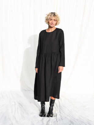 Black linen loose fit smock dress MILANA | Dress | Sustainable clothing | OffOn clothing