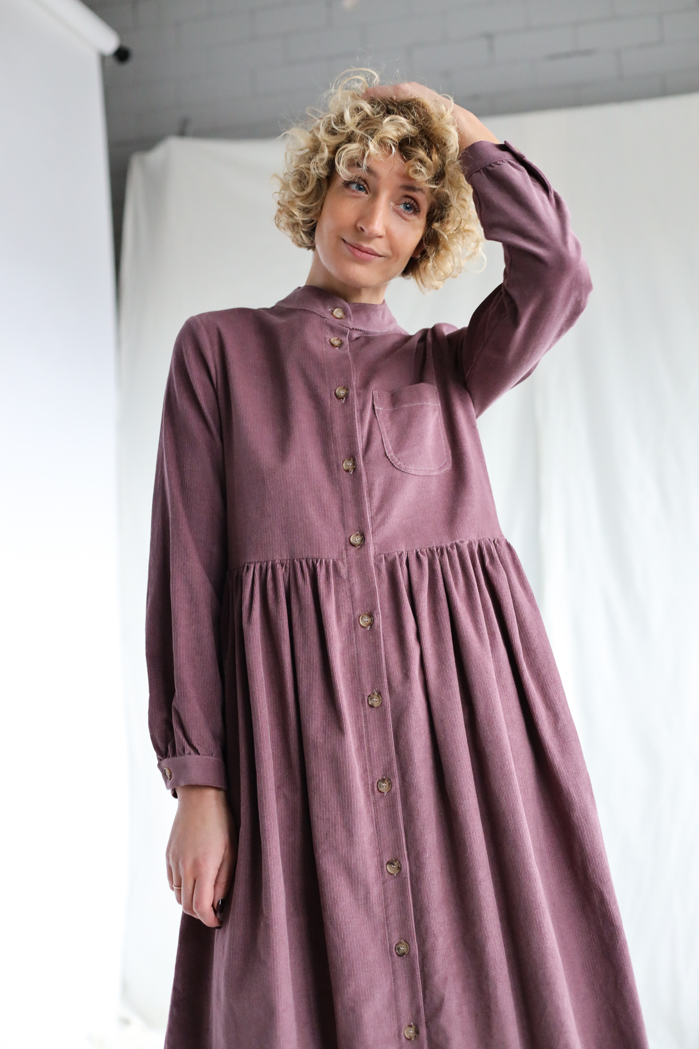 ladies dresses with collars Needlecord long sleeve grandad collar dress CORA – OffOn wrap dress