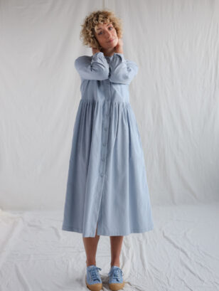 Needlecord grandad collar button through dress CORA | Dress | Sustainable clothing | OffOn clothing