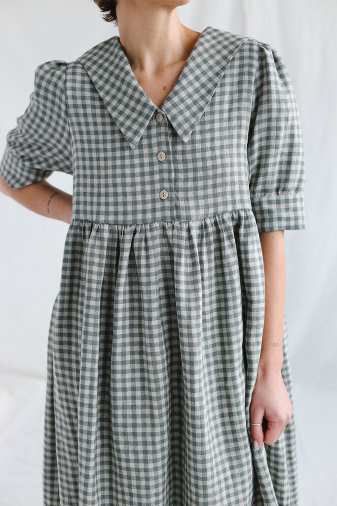 Sailor collar gingham linen dress AVRIL - Image 5