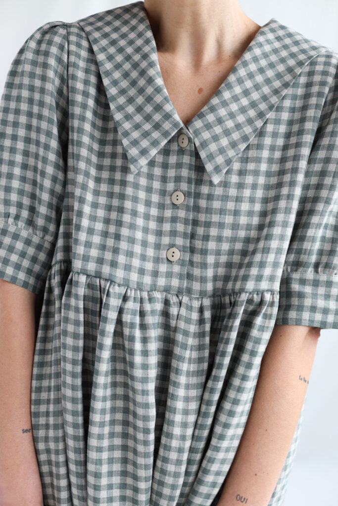 Sailor collar gingham linen dress AVRIL - Image 3