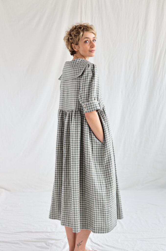 Sailor collar gingham linen dress AVRIL | Dress | Sustainable clothing | OffOn clothing
