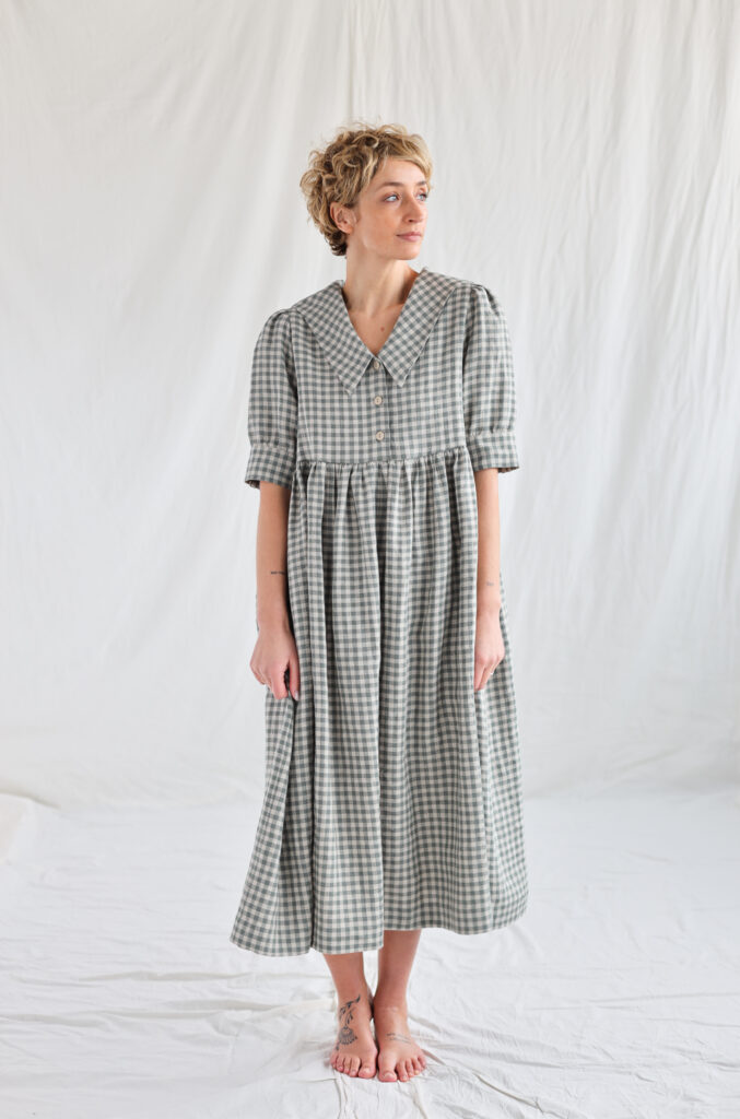 Sailor collar gingham linen dress AVRIL - Image 1