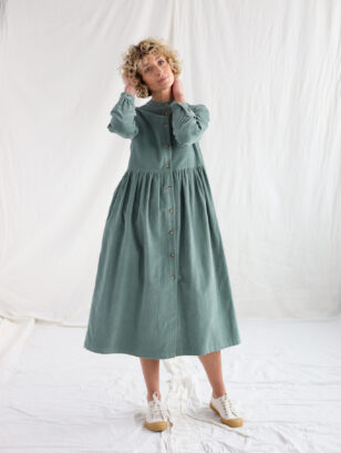 Needlecord grandad collar loose fit dress CORA | Dress | Sustainable clothing | OffOn clothing