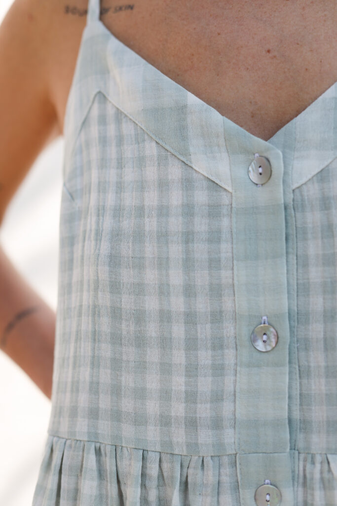 Sleeveless summer dress ELOISE in double gauze mint checks cotton - Image 5