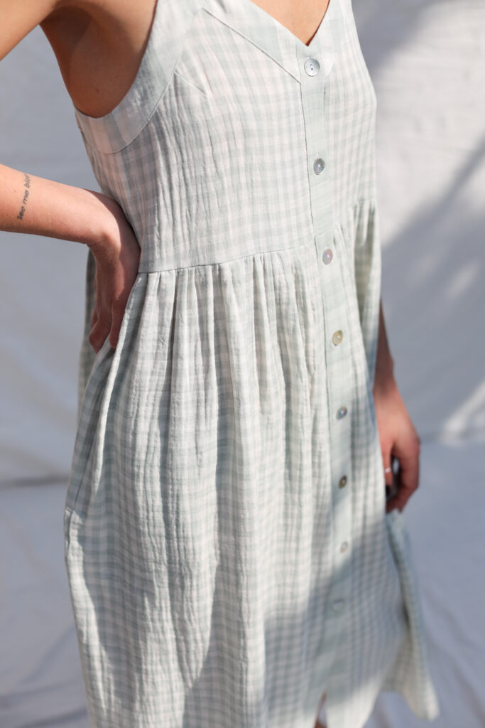 Sleeveless summer dress ELOISE in double gauze mint checks cotton - Image 4
