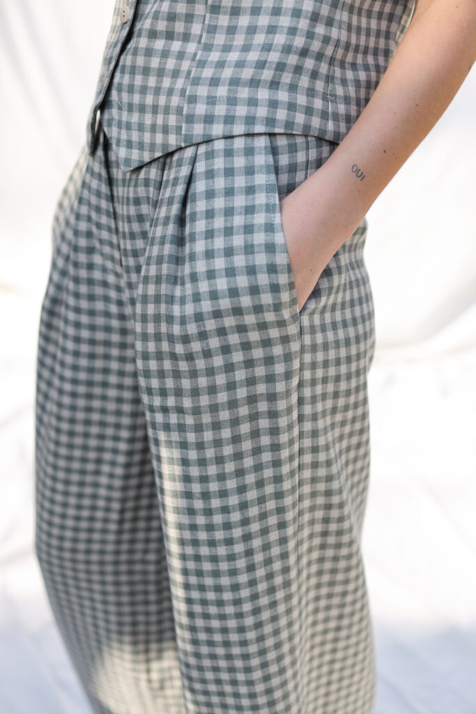 Pleated gingham linen palazzo trousers - Image 1