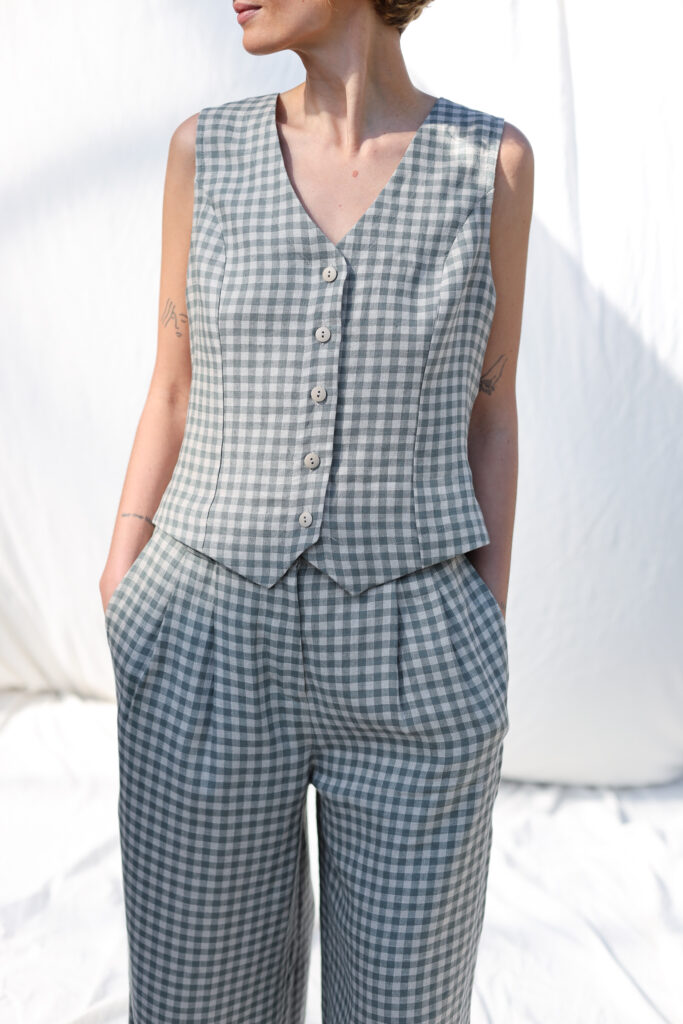 Classic gingham linen vest | Sustainable clothing | OffOn clothing