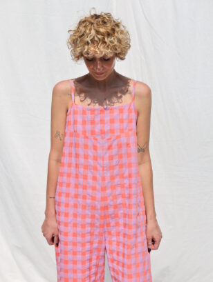 Spaghetti strap jumpsuit in seersucker checks cotton ADA | Jumpsuit | Sustainable clothing | OffOn clothing