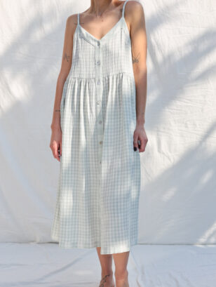 Sleeveless summer dress ELOISE in double gauze mint checks cotton | Dress | Sustainable clothing | OffOn clothing