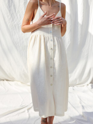Adjustable straps summer linen dress ELOISE in ivory color | Dress | Sustainable clothing | OffOn clothing