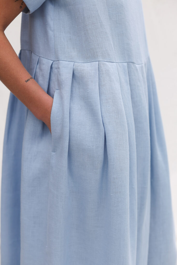 Sky blue linen square neck dress SANTA - Image 4