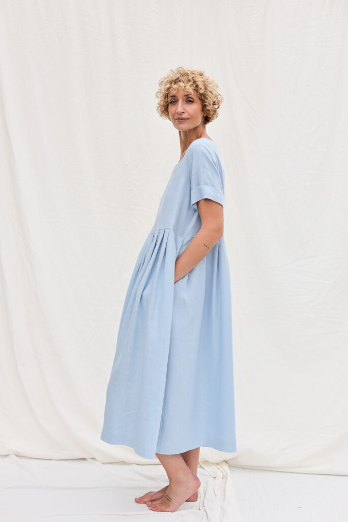 Sky blue linen square neck dress SANTA - Image 3