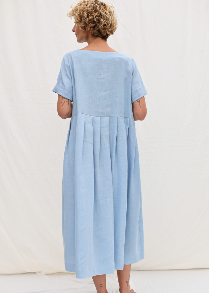 Sky blue linen square neck dress SANTA - Image 1
