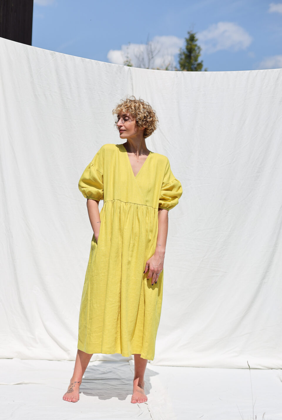 linen puff sleeve dress Atrani Other Stories linen puff sleeve midaxi dress in black offers a sophisticated yet casual look perfect for any occasion Drew Puff Sleeve Corset Linen
