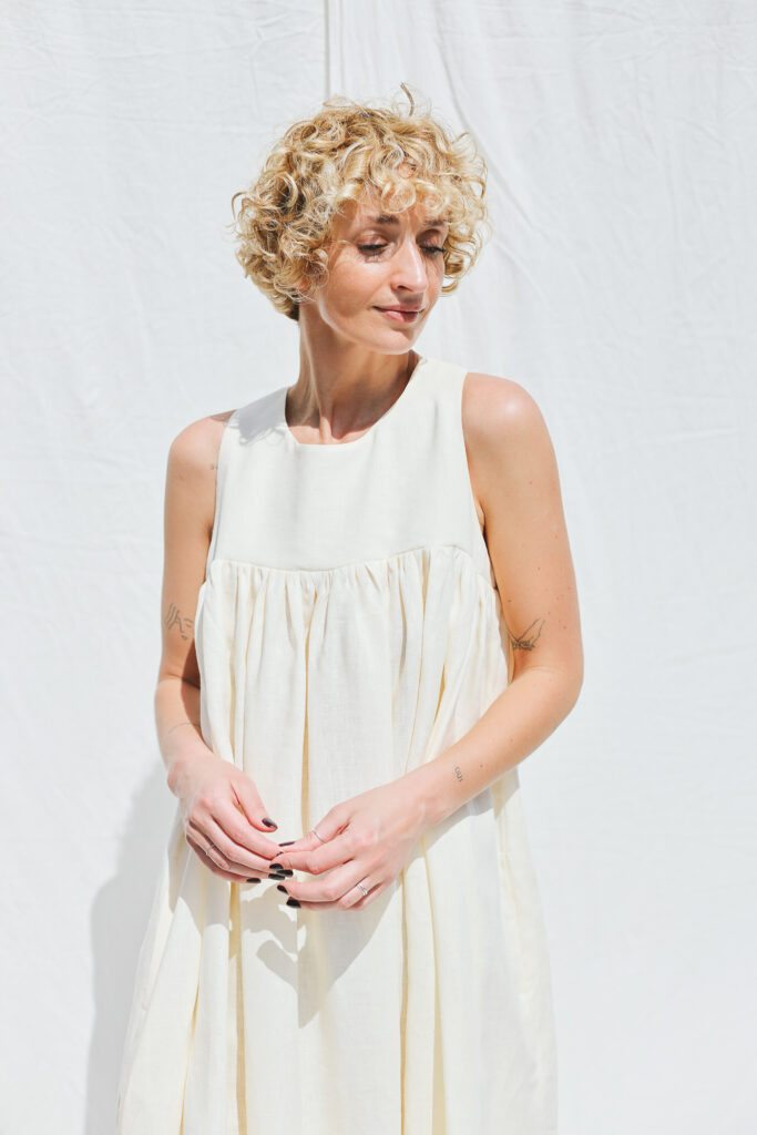 Ivory linen sleeveless Maxi low back dress LILOU | Dress | Sustainable clothing | OffOn clothing