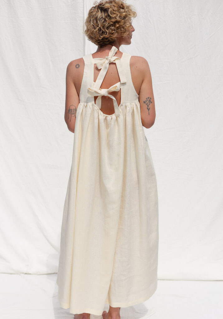 Ivory linen sleeveless Maxi low back dress LILOU | Dress | Sustainable clothing | OffOn clothing