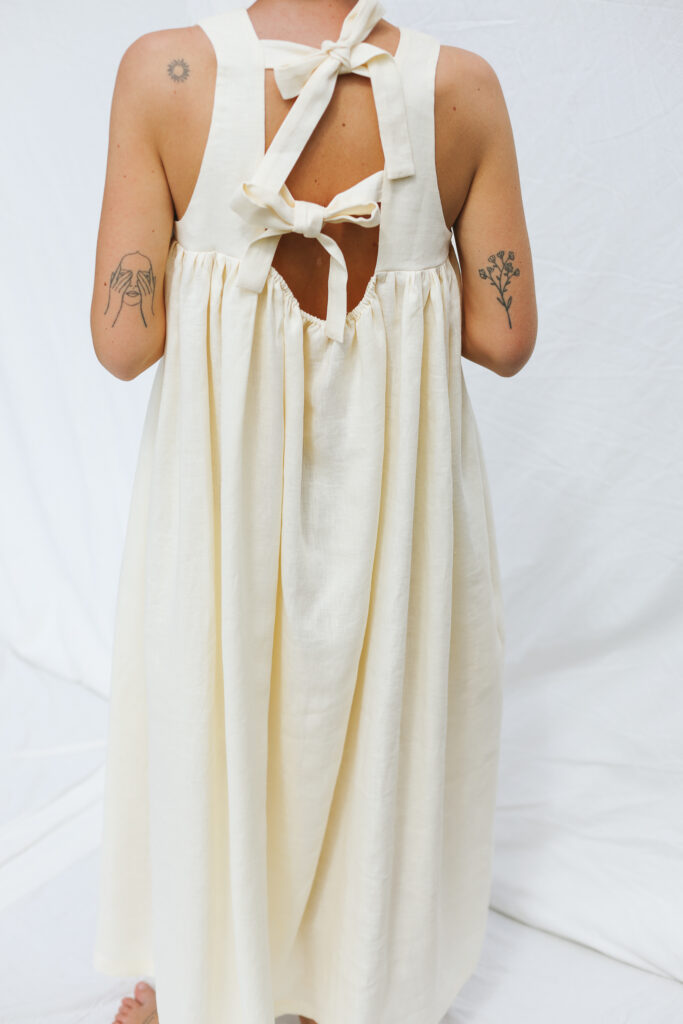 Ivory linen sleeveless Maxi low back dress LILOU